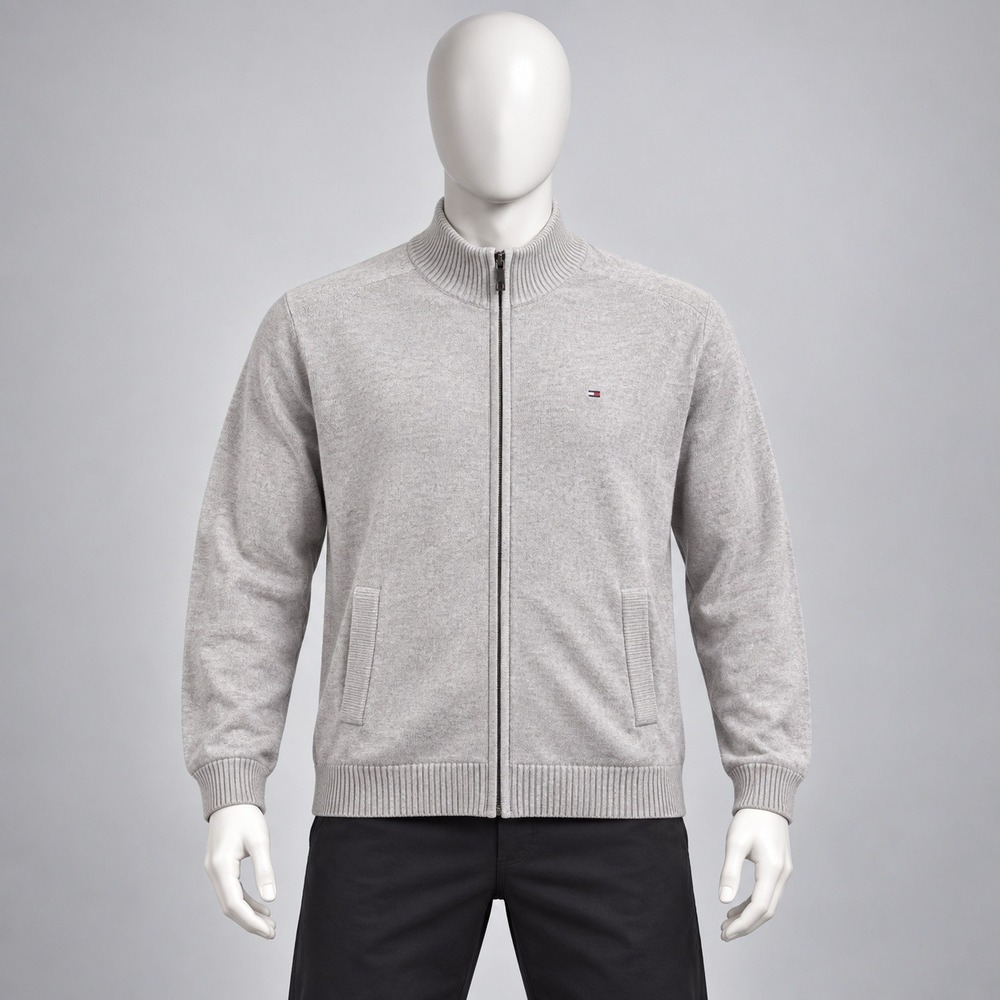 Tommy Hilfiger Full Zip Cardigan Sweater Mens XXL Gray Mock Neck Knit 2966